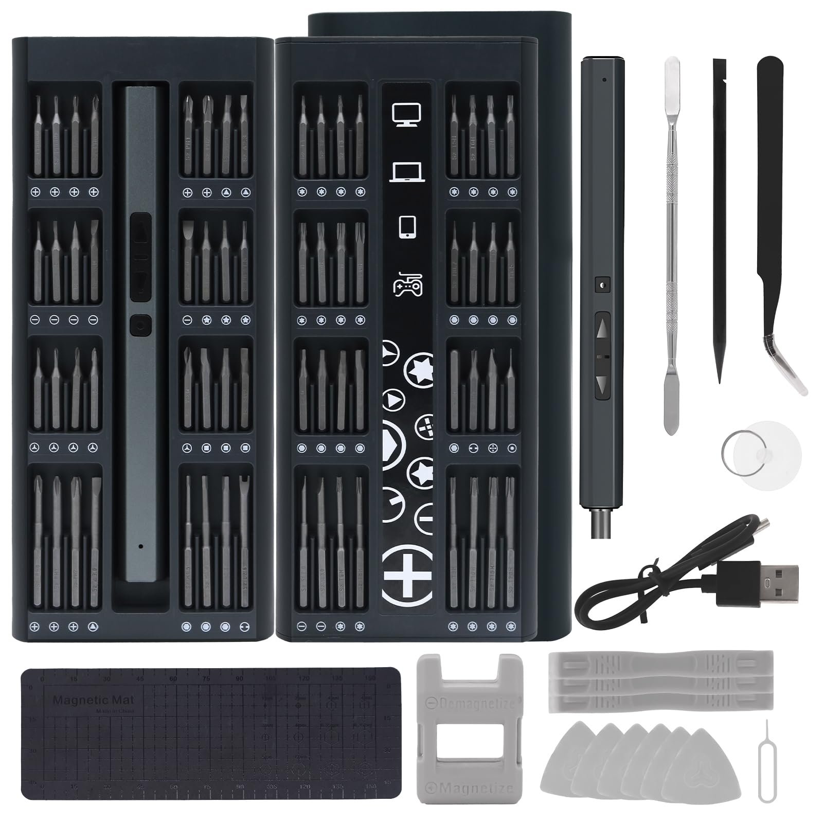 Електрична викрутка Craznick Precision 82 в 1 з 64 магнітними насадками S2, 3 світлодіодами, фото №1