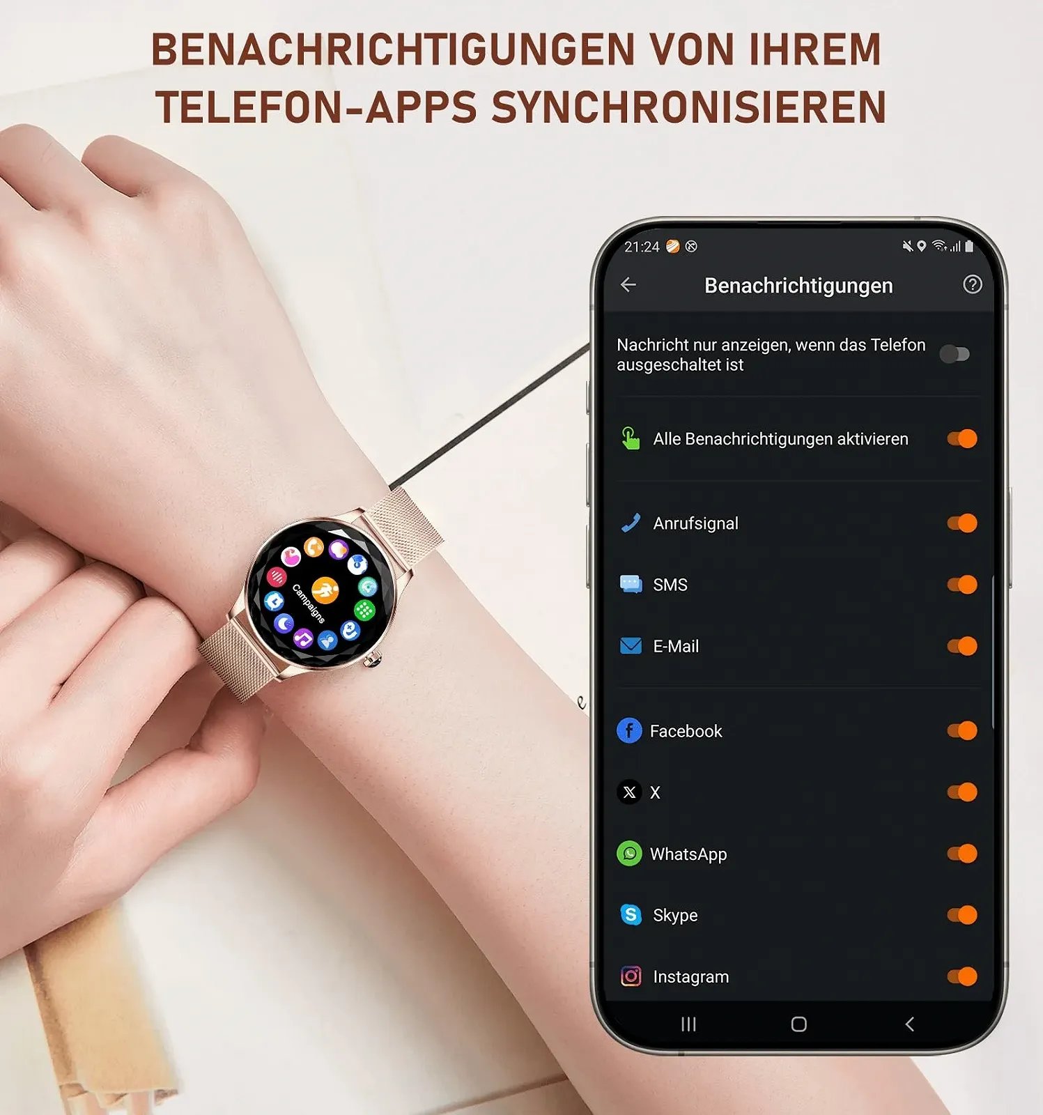 Смартгодинник BOCLOUD для жінок та чоловіків, для iPhone та Android, IP68 водонепроникний, з вимірюванням кисню в крові / пульсу / моніторингом сну, фото №3