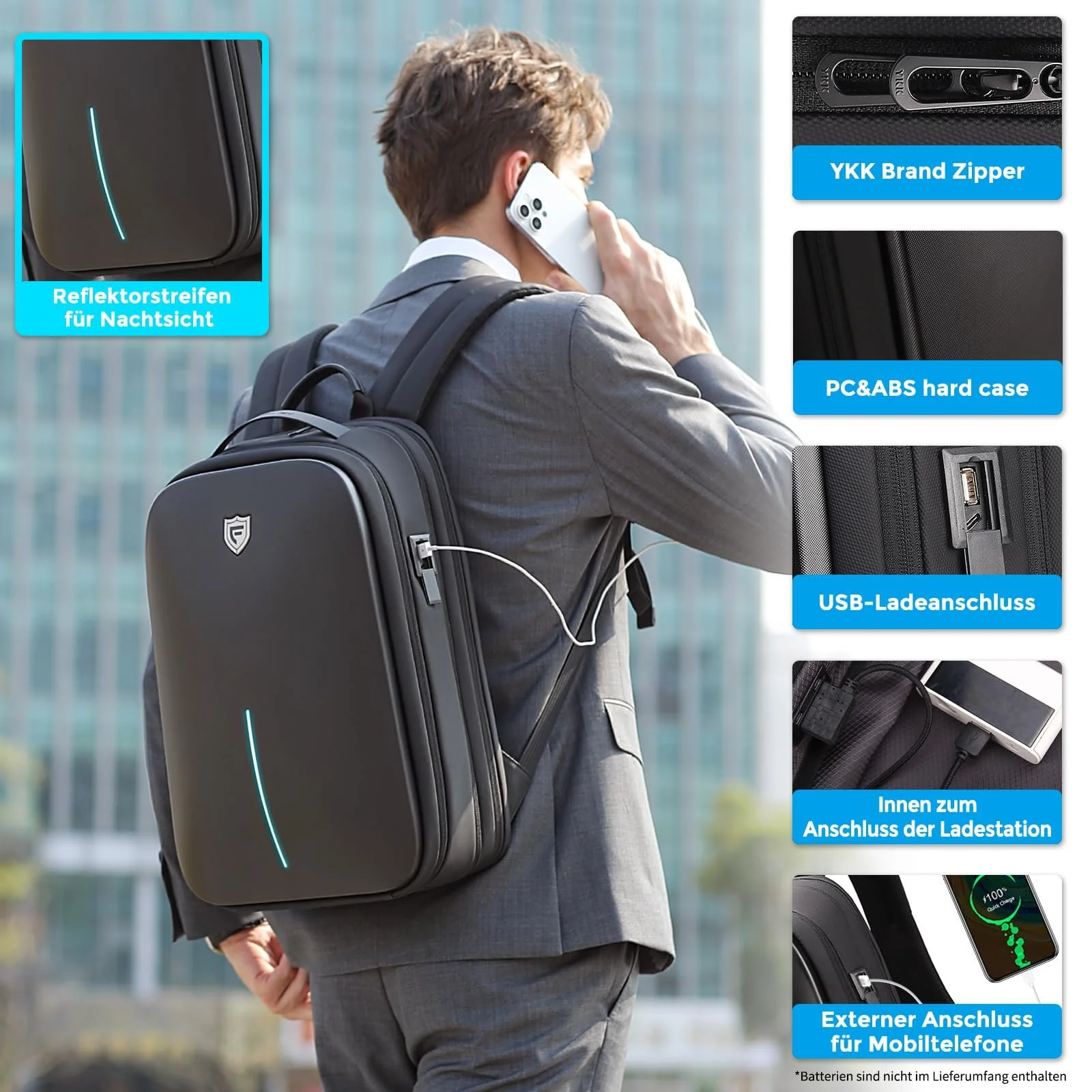 Рюкзак для ноутбука FENRUIEN Expandable Hard Shell 15.6 дюймов 25L-33L с USB-портом, фото №4 Рюкзак для ноутбука FENRUIEN Expandable Hard Shell 15.6 дюймов 25L-33L с USB-портом, фото №4
