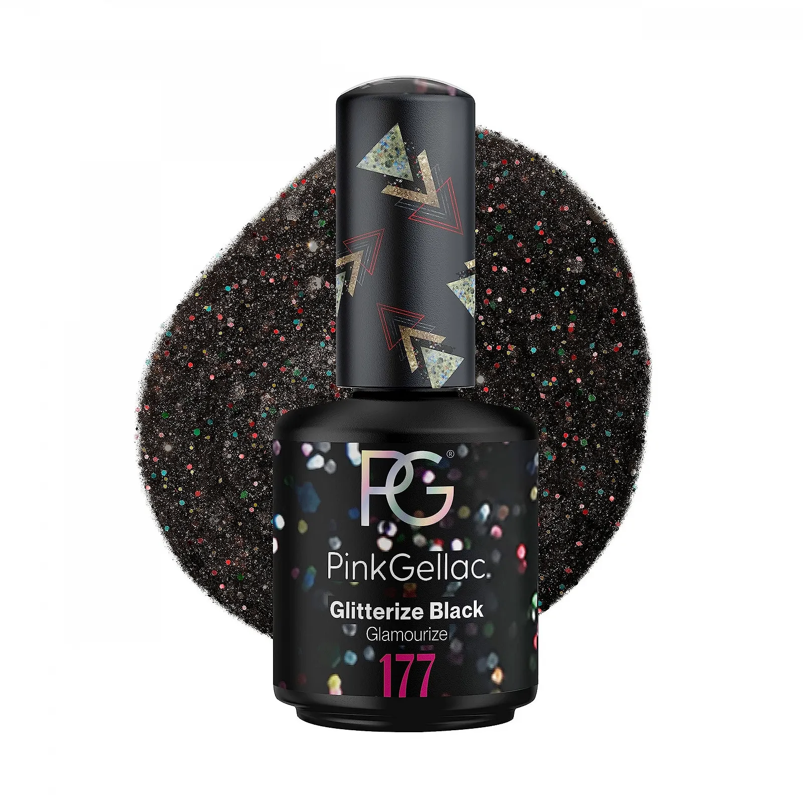 Гель-лак Pink Gellac 177 Glitterize Black, 15 мл, черный, фото №1 Гель-лак Pink Gellac 177 Glitterize Black, 15 мл, черный, фото №1