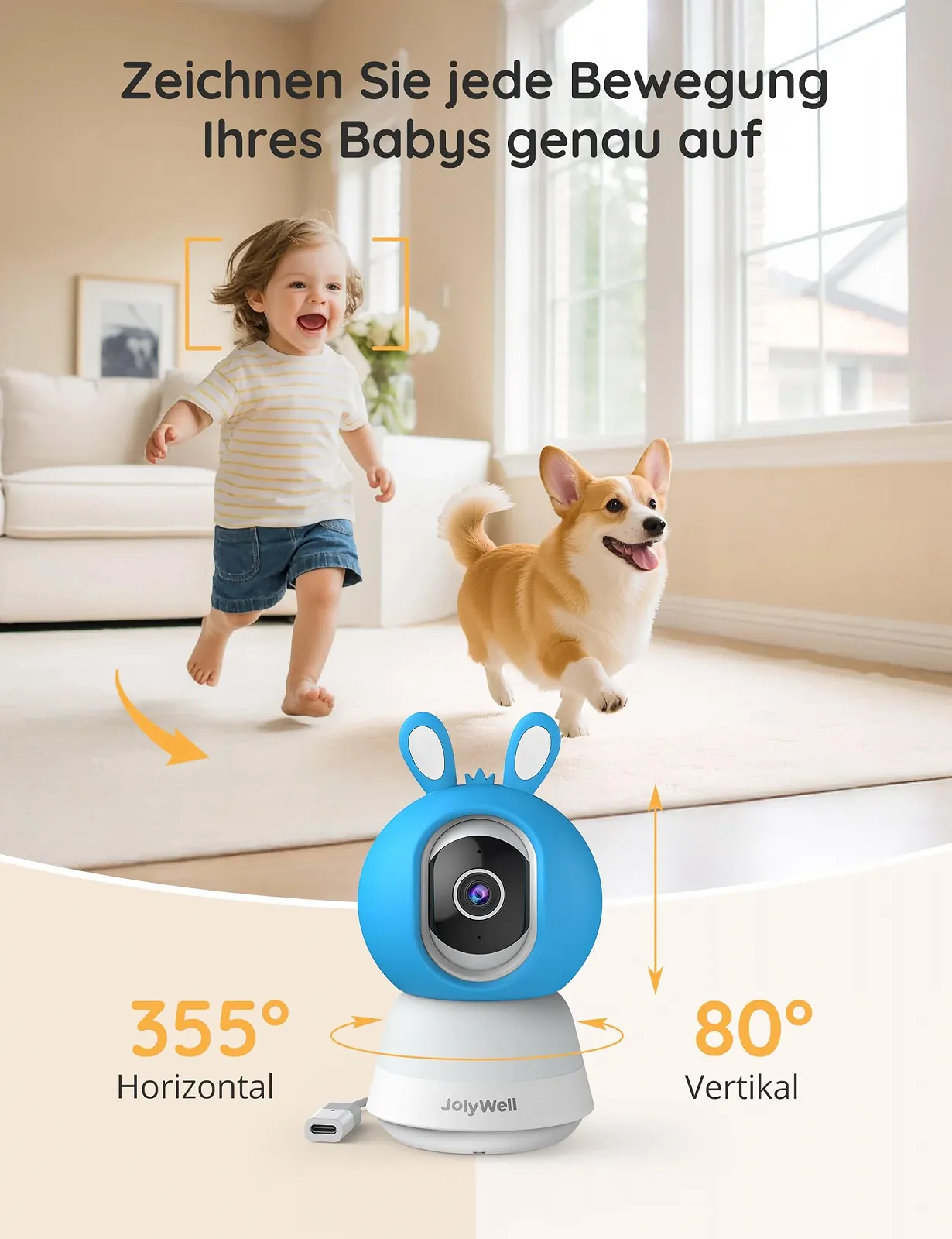 Відеоняня JolyWell 5 дюймів IPS Display Ultra HD Night Vision Movement/Crying Alarm Temperature Humidity Night Lights, фото №4 Відеоняня JolyWell 5 дюймів IPS Display Ultra HD Night Vision Movement/Crying Alarm Temperature Humidity Night Lights, фото №4