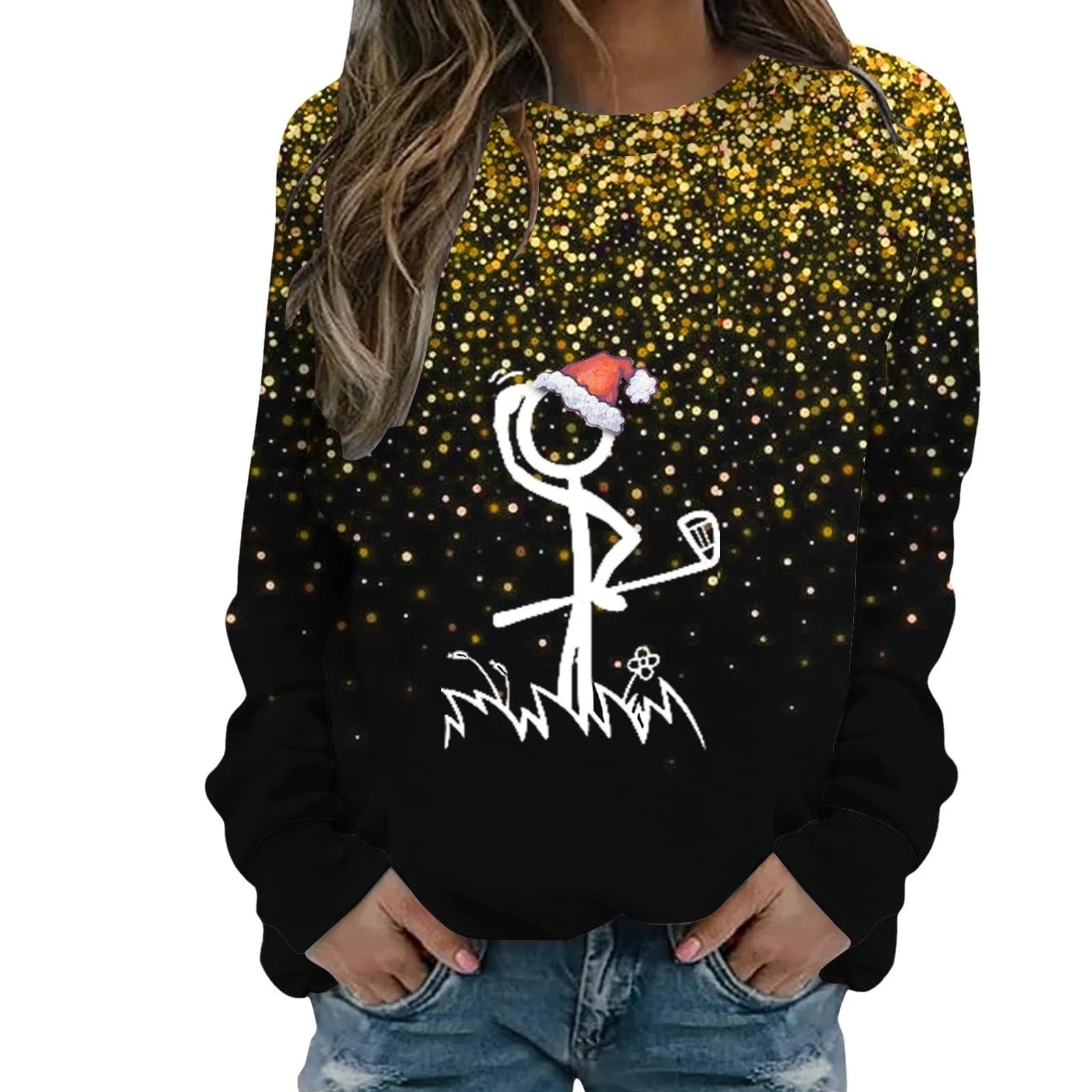 Рождественская Блузка Женская с Длинным Рукавом, Рождественский Принт, Элегантная Рождественская Блузка, Женский Пуловер с Длинным Рукавом, Теплый Топ, Блузка Y2k, Хлопковый Рождественский Свитер, Рождественский Наряд, фото №1