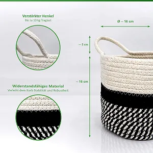 Набор подвесных корзин 2 шт. 16 х 16 см хлопковые плетеные черный / белый synthetic.ua - Фото 1