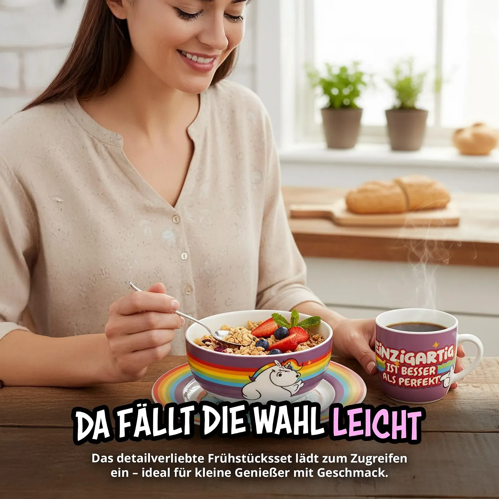 Набор посуды United Labels Pummel & Friends Pummel Unicorn из 3 предметов, Радужный, Фарфоровый, фото №4