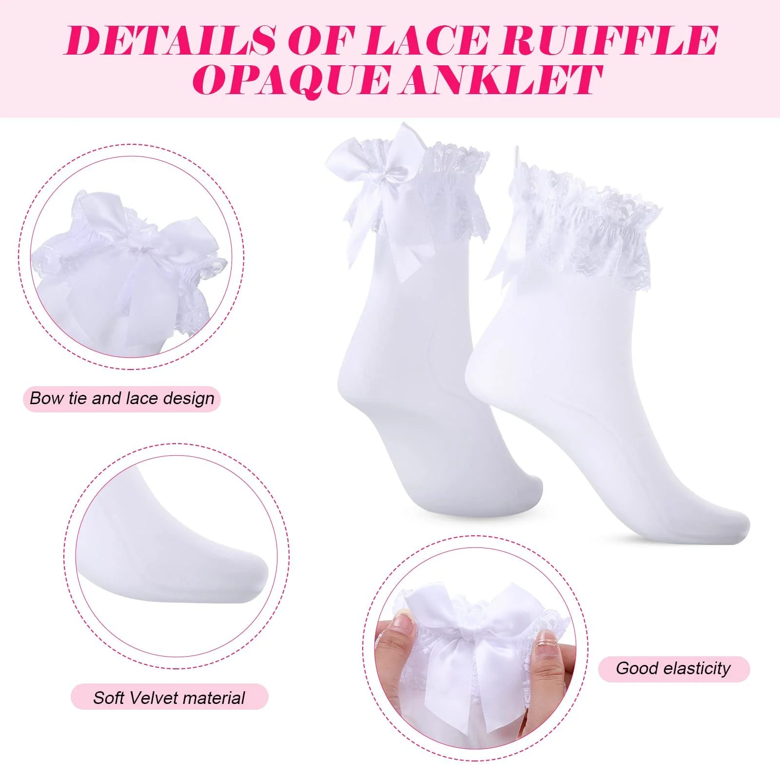 Шкарпетки з рюшами та мереживом для жінок, непрозорі, фото №3