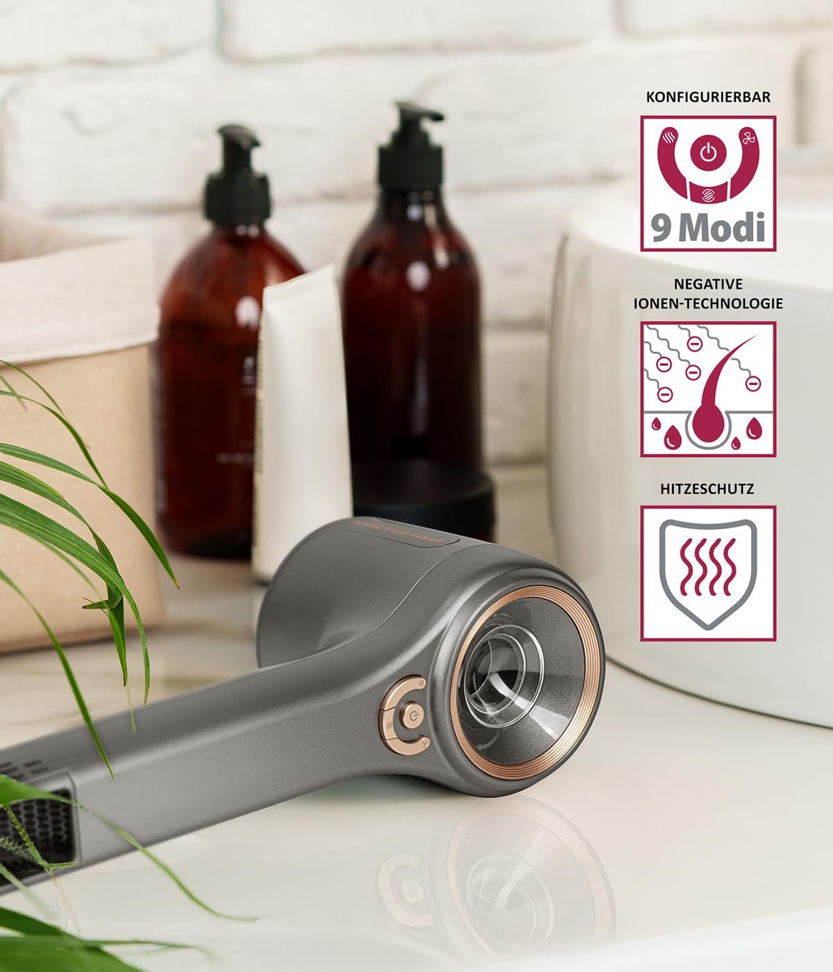 Фен Genius Invictus D7 Ion, 5 предметов, дорожный фен с 1 диффузором, 3 различные насадки для укладки, 5 температурных режимов и 3 уровня скорости, фен 1600 Вт для быстрой сушки, фото №2
