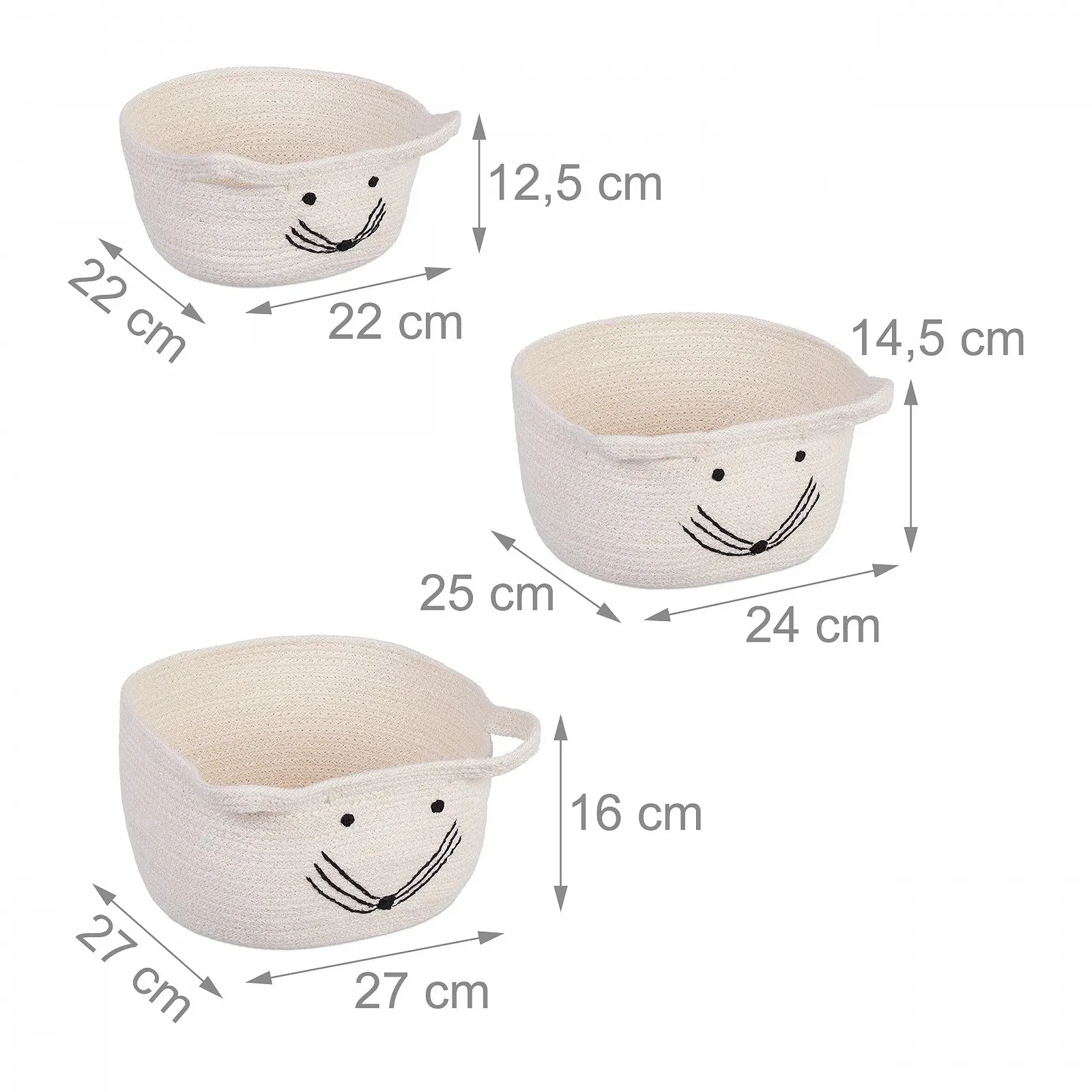 Комплект корзин для хранения, 3 шт. Relaxdays Мышка Белый/Черный, фото №4