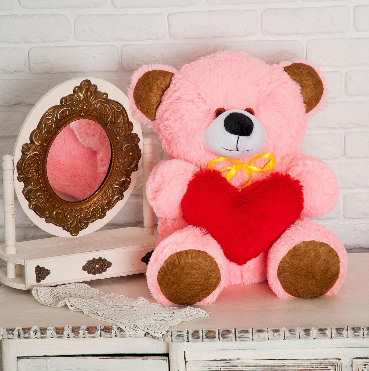 Плюшевый мишка Томми с сердцем 70 см розовый, фото №5
