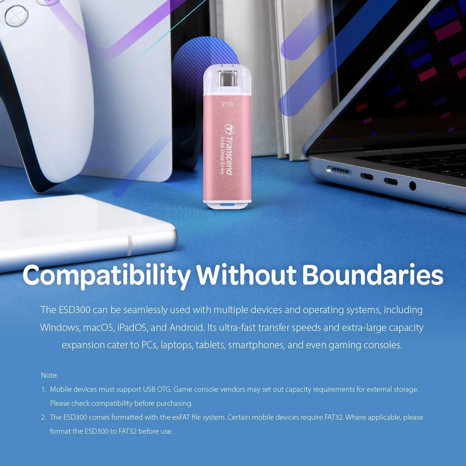 Внешний SSD Transcend ESD300 512ГБ USB 10Гбит/с Type C Dual Port (USB-C & A) для iPhone 15/16/17 и Android Pink, фото №10