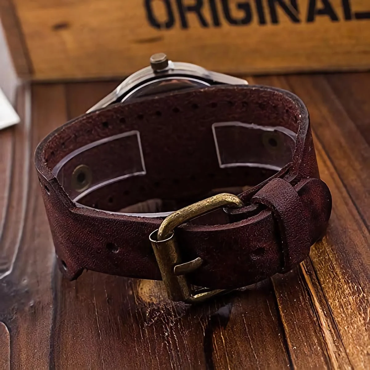 FENKOO Унісекс Вінтажний Шкіряний Ремінець Великий Циферблат Кварцовий Аналоговий Наручний Годинник, фото №6