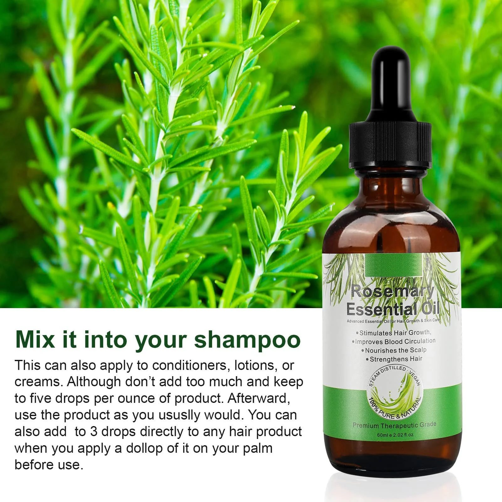 Олія Розмарину 60 мл для Росту Волосся Проти Випадіння, фото №7 Олія Розмарину 60 мл для Росту Волосся Проти Випадіння, фото №7