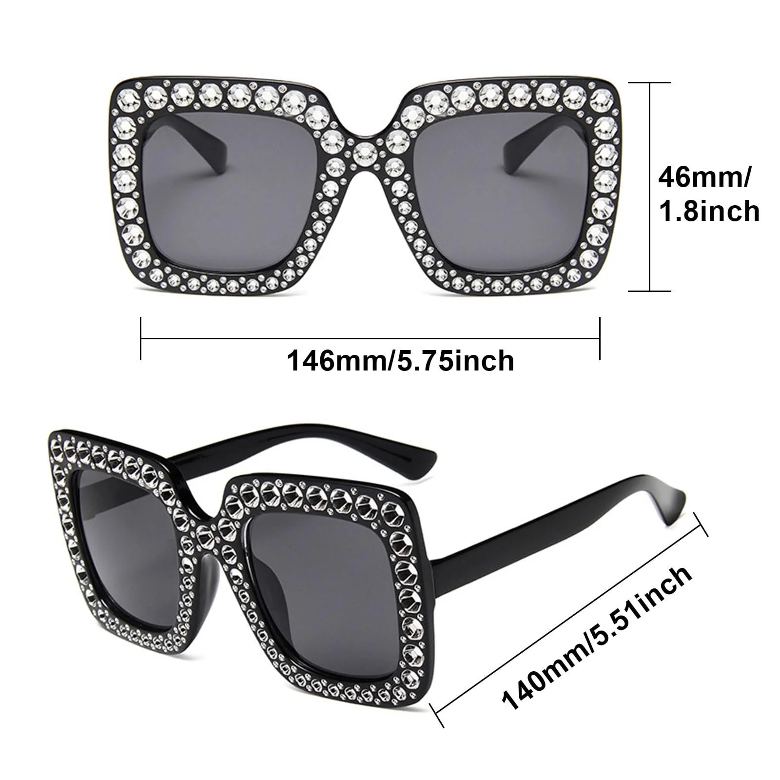 Сонцезахисні окуляри TSHAOUN квадратні з стразами, великі, Unisex, фото №2