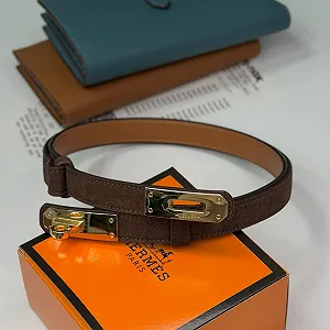 Ремень женский тонкий замшевый коричневый пояс Hermes Kelly synthetic.ua - Фото 1
