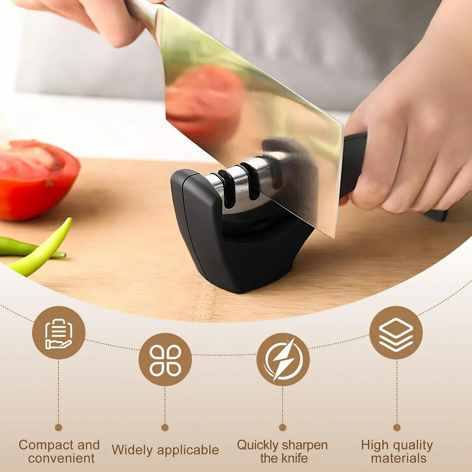 Точило для ножів ручне 3-ступінчасте професійне для кухні, фото №4 Точило для ножів ручне 3-ступінчасте професійне для кухні, фото №4