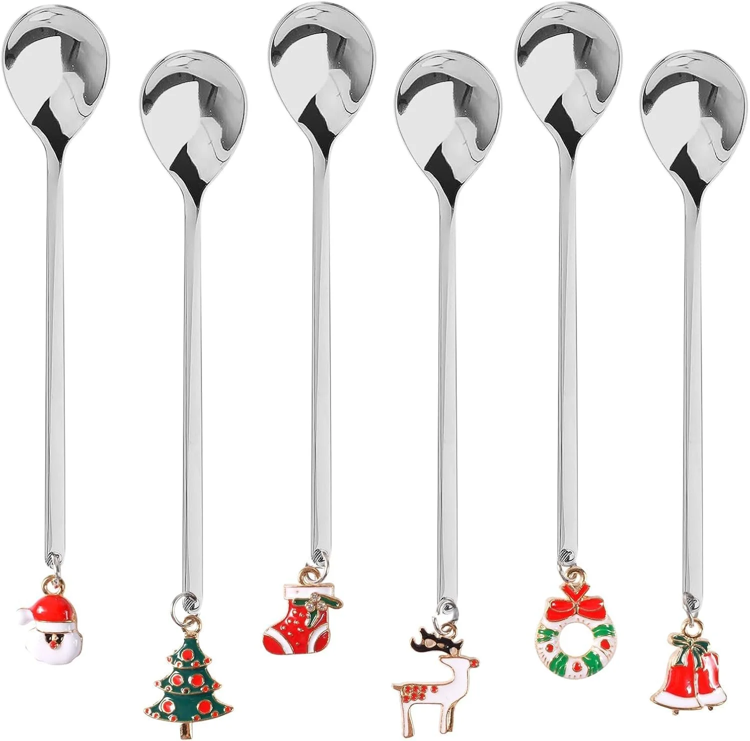 Набор из 6 рождественских ложек, маленькие бытовые ложки, десертные ложки, рождественские кофейные ложки, маленькие ложки, набор столовых приборов из нержавеющей стали, для чая, супа, подарочная упаковка, фото №1