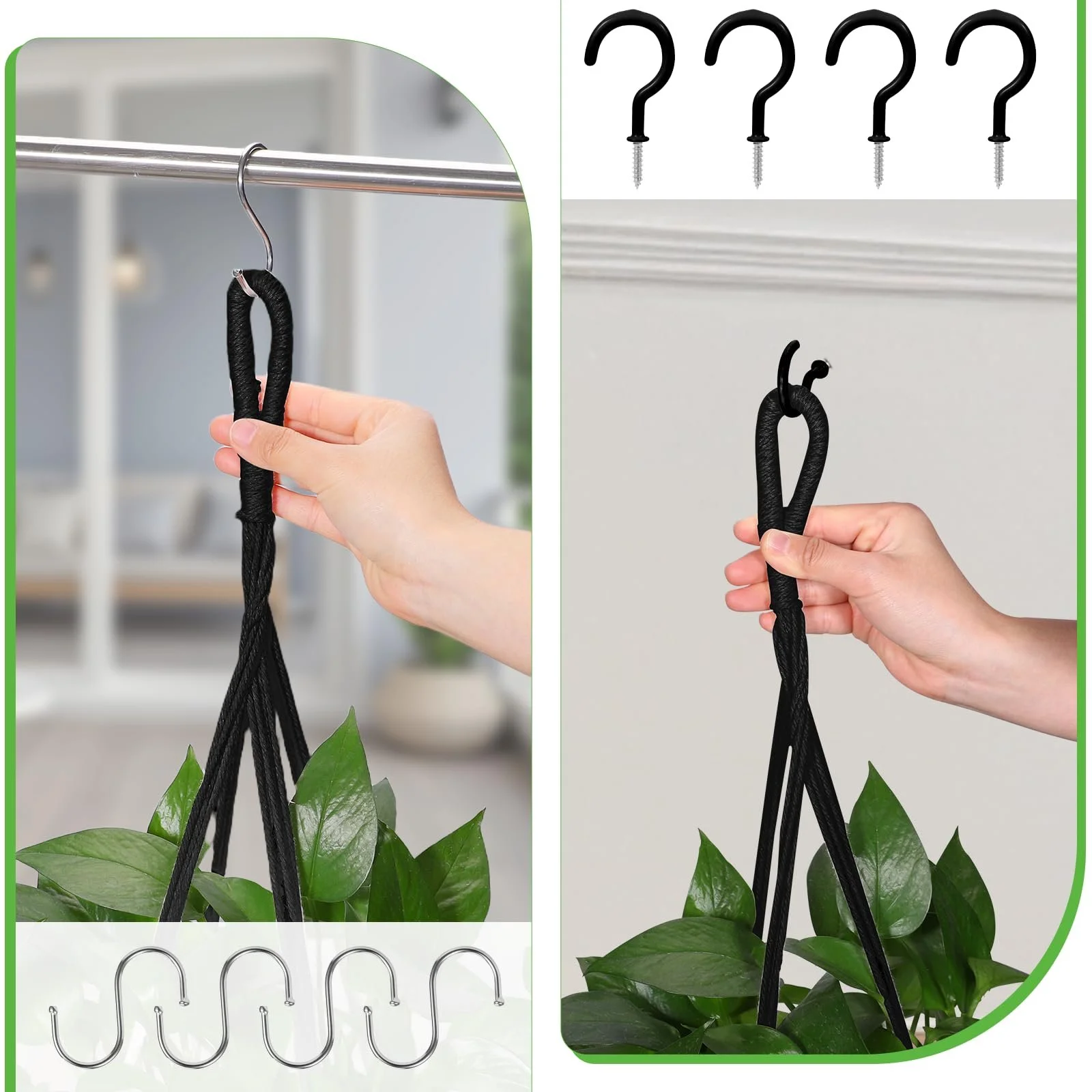 Подвесная корзина макраме Zorplex Набор 4 шт. Плетеный держатель Бохо Черная, фото №4