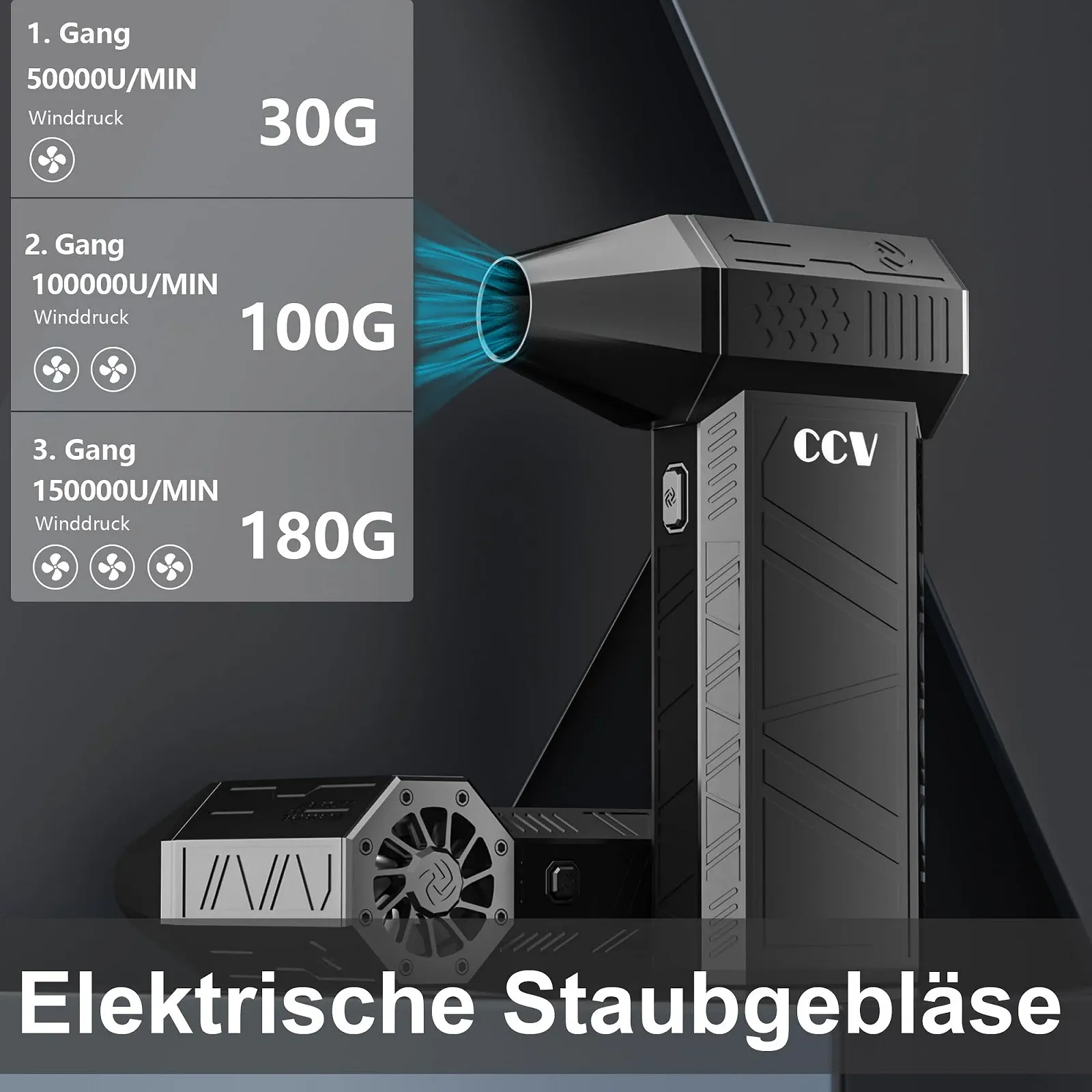 Електричний повітродувка  CCV 3-Speed 150,000 rpm 3000 mAh Black, фото №6