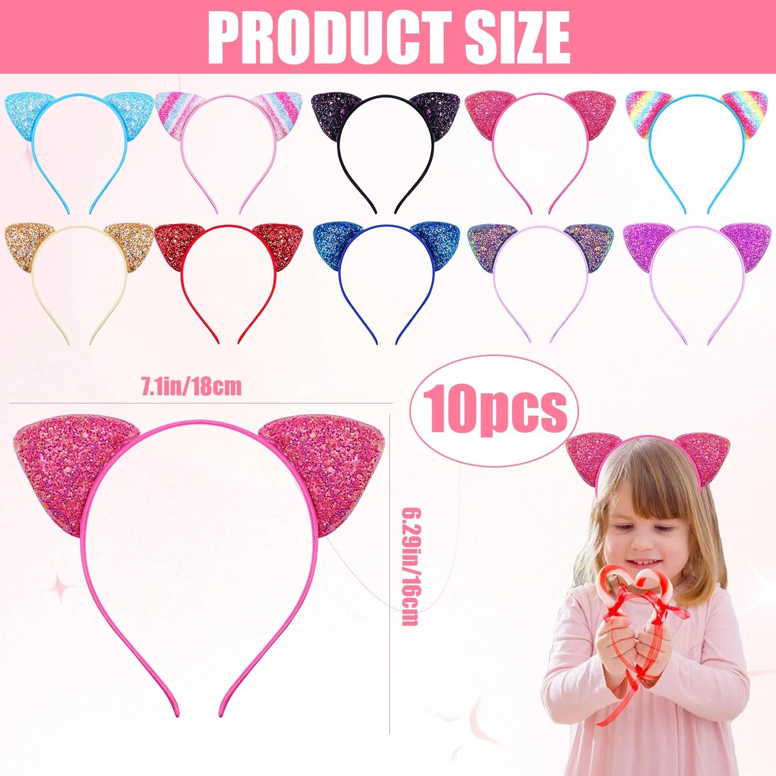 Набір з 10 обручів для волосся з котячими вушками, фото №7