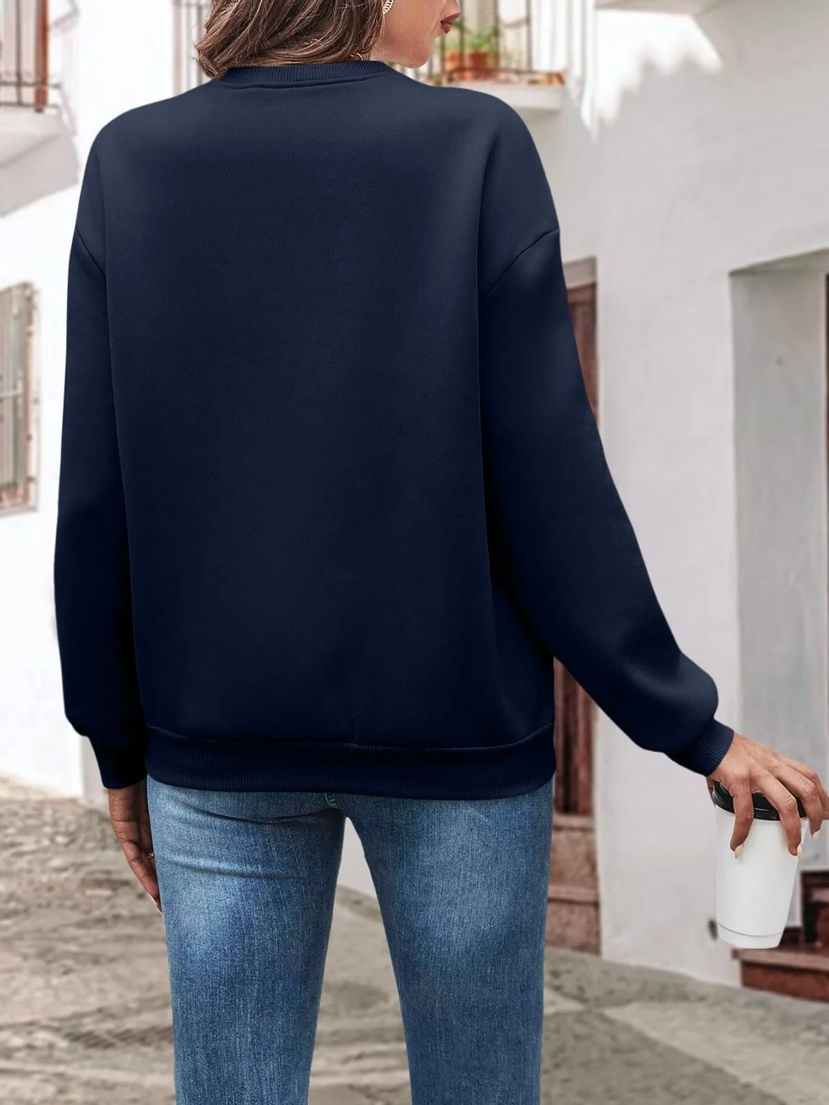 Джемпер Minetom Женский Осенний С принтом Букв Круглый вырез Длинный рукав Свободный Повседневный Уличный стиль Без капюшона Осень Зима Женский, фото №3