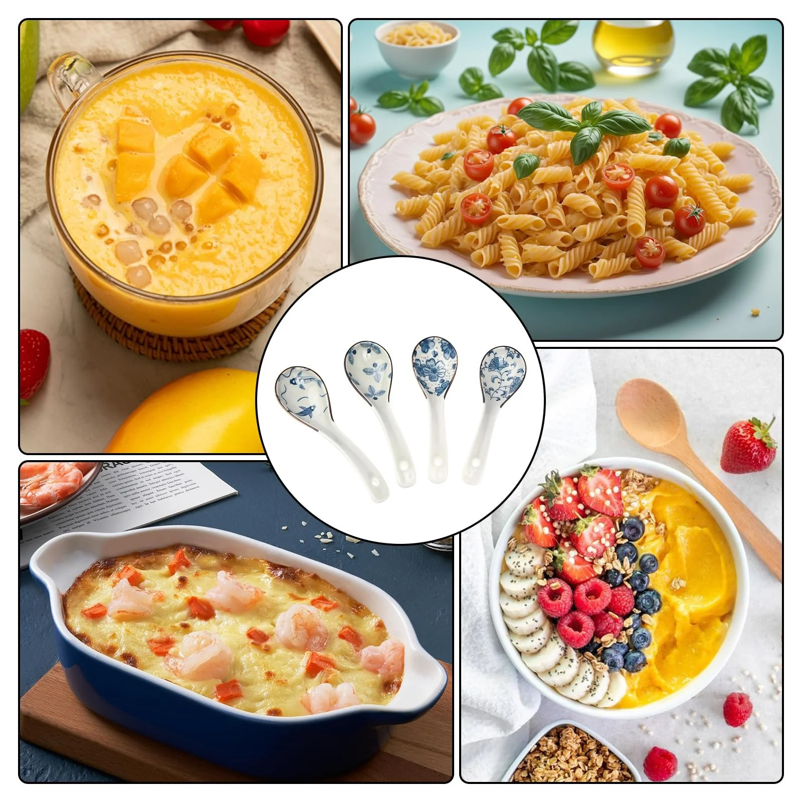 Ложка для азіатського супу Керамічна з довгою ручкою для рамену, рису, фо, вонтона, локшини, набір 4 шт, фото №6