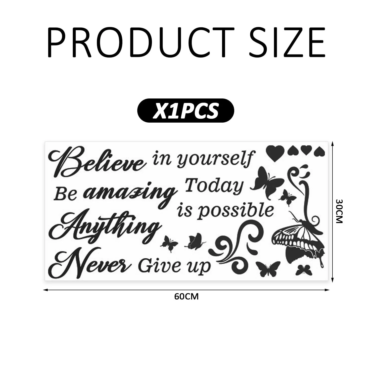 Наклейки на стену Вдохновляющие фразы с бабочками и цветами 1 шт., фото №2
