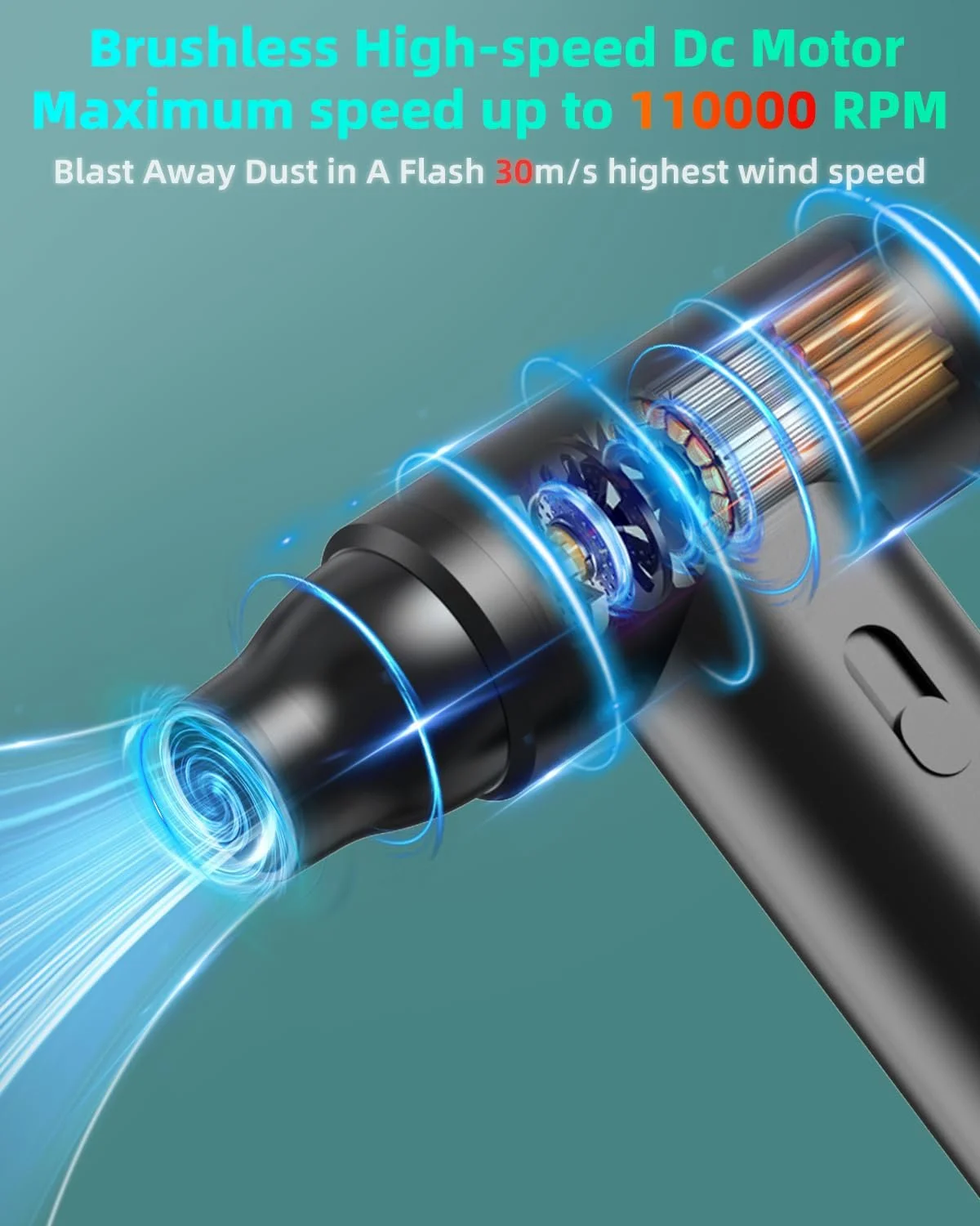 Аккумуляторная воздуходувка 110,000 RPM металлический корпус 9-в-1 комплект, фото №3 Аккумуляторная воздуходувка 110,000 RPM металлический корпус 9-в-1 комплект, фото №3