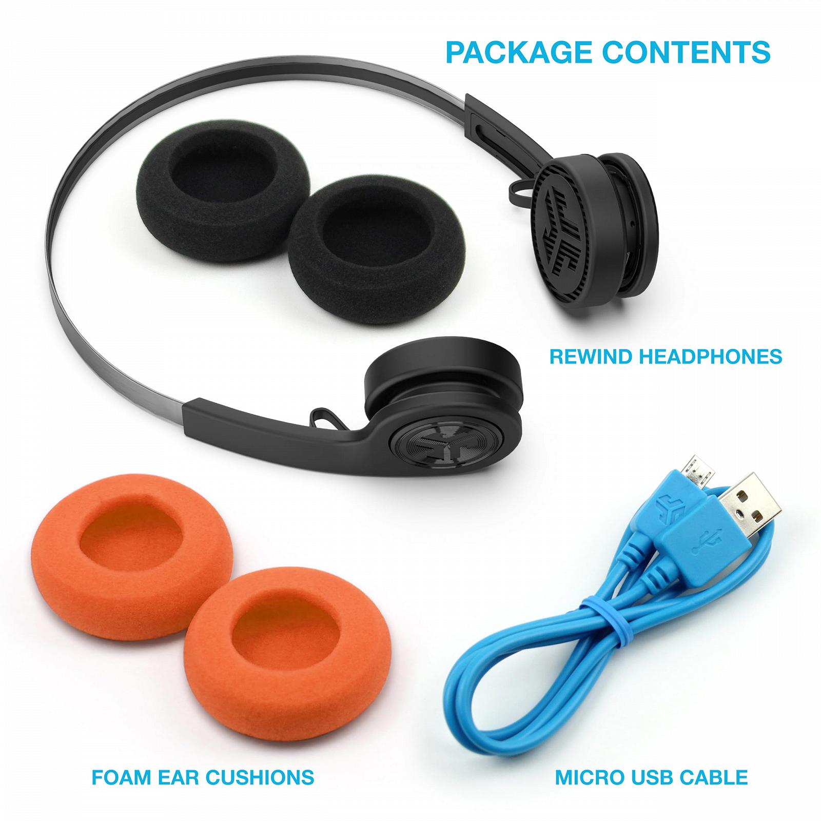 Кабельні навушники JLab Rewind Retro - Bluetooth навушники з 12 годинами автономної роботи, Custom EQ3 Sound, Чорний, фото №4