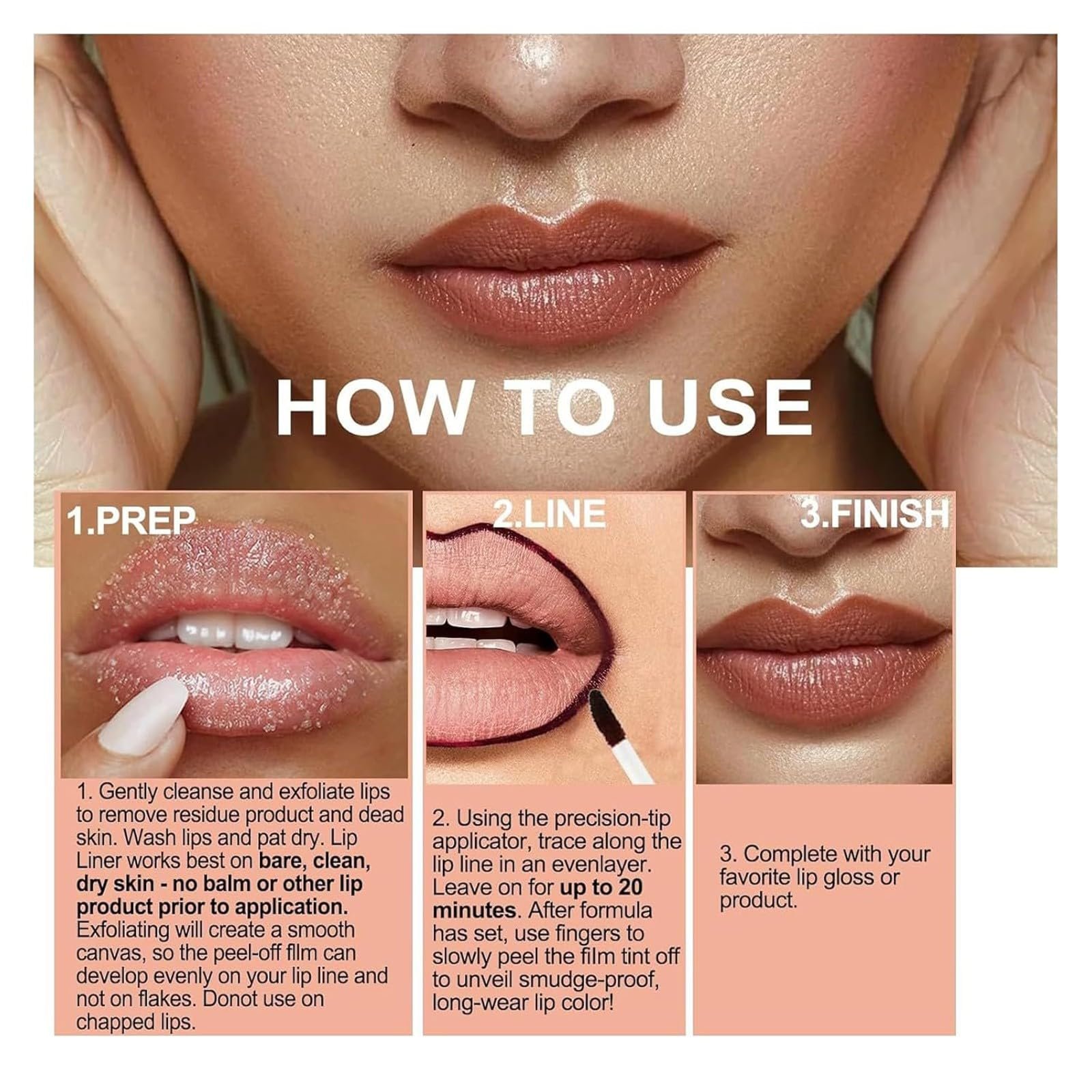 Олівець для губ Peel Off 3 x 5 мл світло-коричневий, темно-коричневий, бордовий (3 штуки, 5 мл), фото №5
