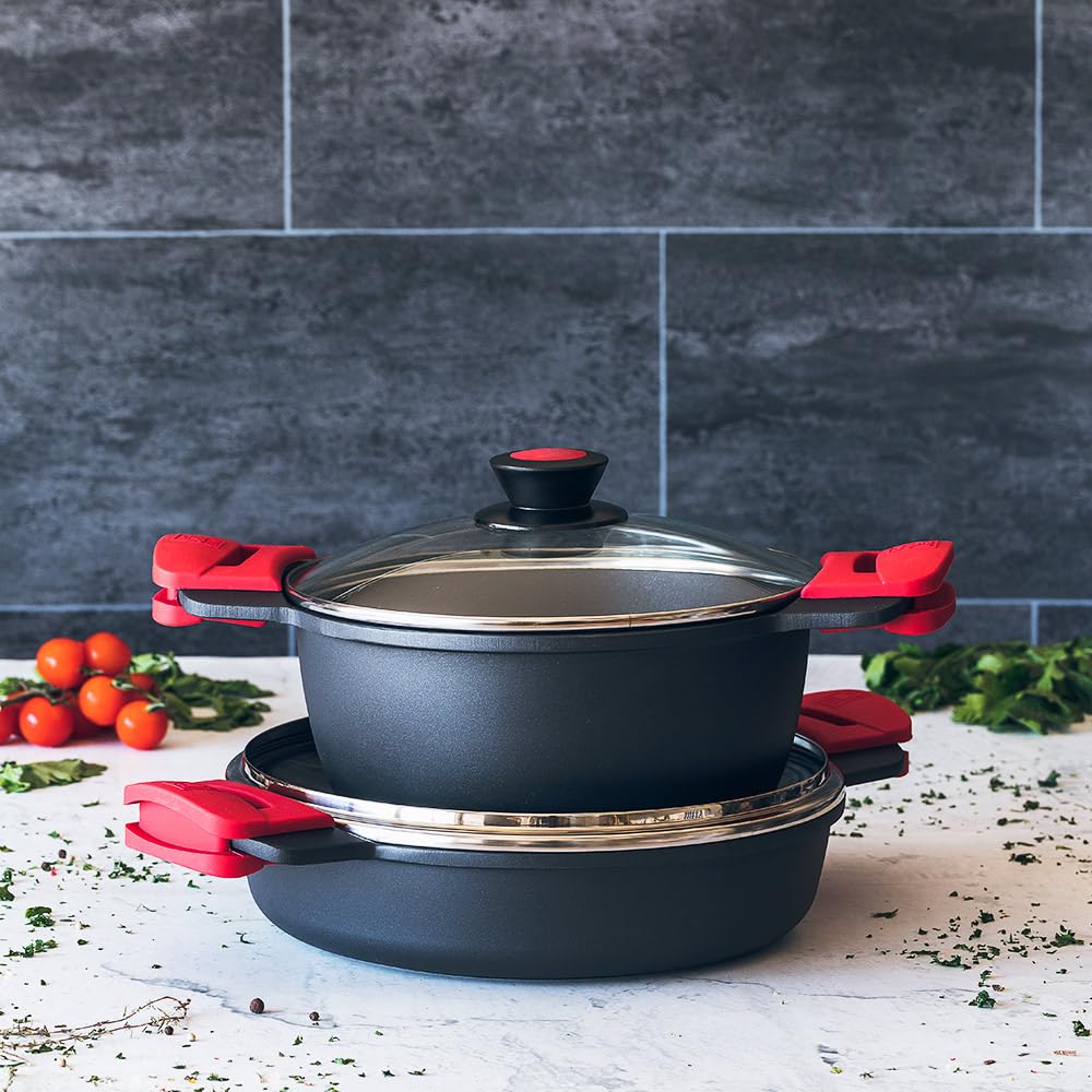 Сотейник високий BRA Premiere 20 см із литого алюмінію з тришаровим антипригарним покриттям та знімними силіконовими ручками, фото №7