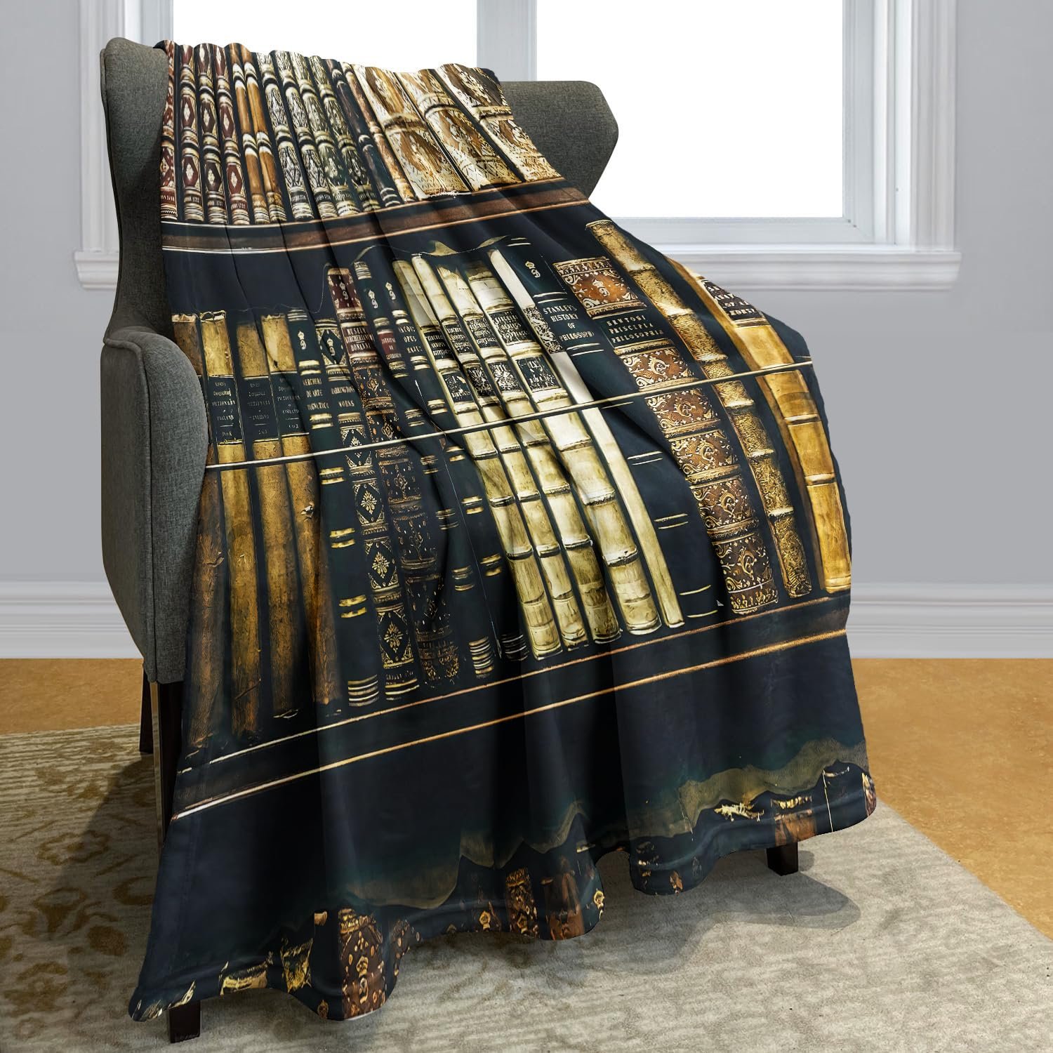 Одеяло YISUMEI Фланель Мягкое флисовое одеяло 150 x 200 см Книжная полка Старая книга, фото №2