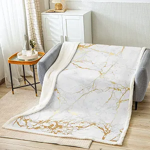 Одеяло Tbrand Золотой Белый Мрамор с принтом Мраморный узор 150 x 200 см synthetic.ua - Фото 1