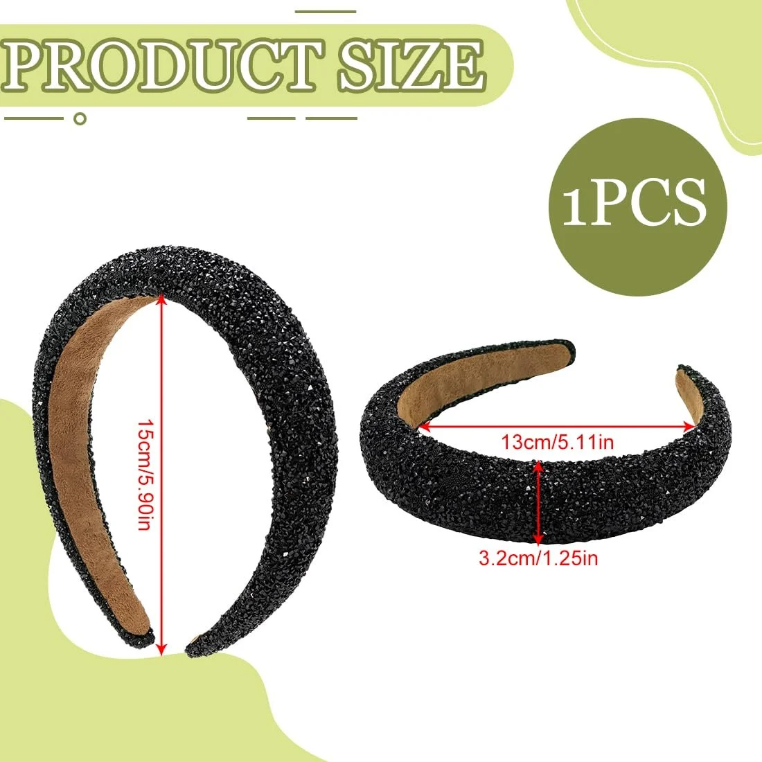 Обруч для волосся з блискітками та стразами для жінок, фото №2