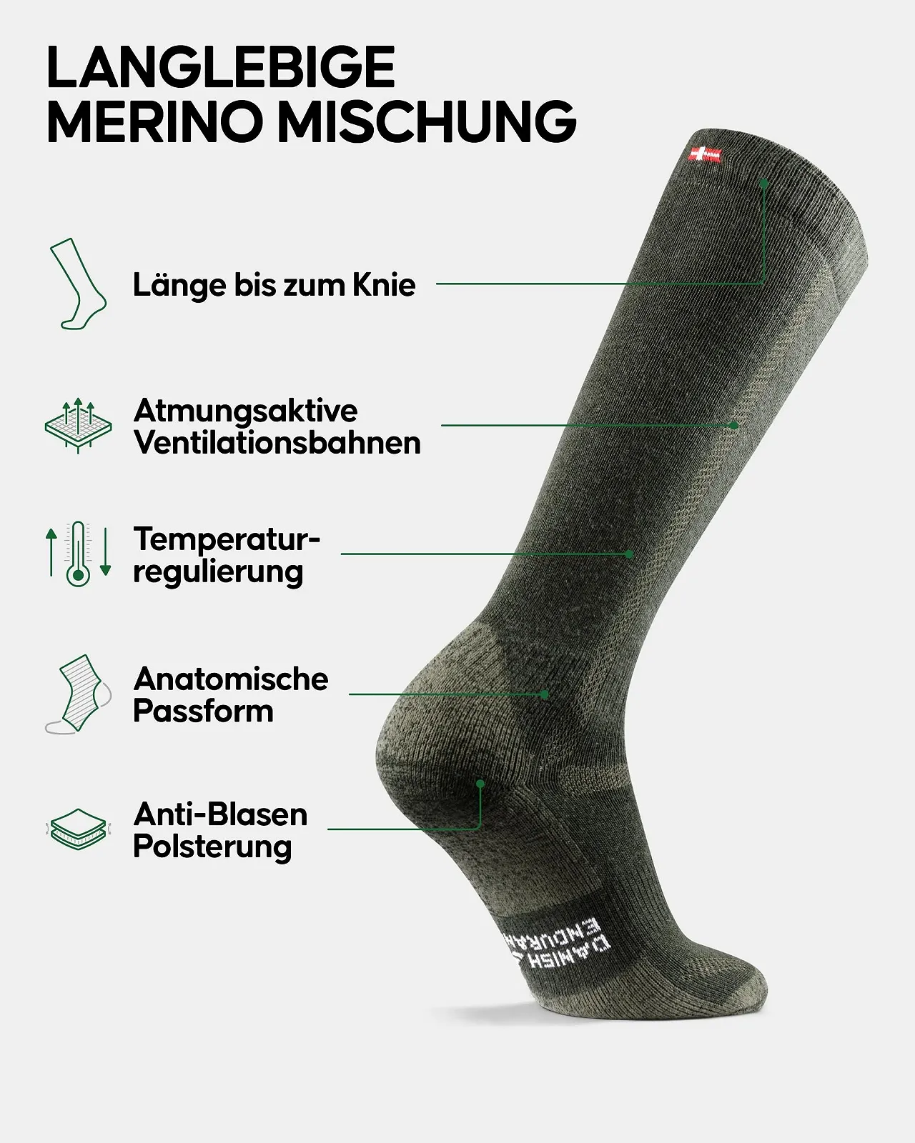 Высокие носки для хайкинга из мериносовой шерсти DANISH ENDURANCE, Длинные термоноски из шерсти, Зимние высокие носки, Носки для Октоберфеста, С смягчением и защитой от волдырей, Унисекс, для мужчин и женщин, 1 или 3 пары, фото №2