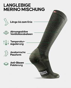 Высокие носки для хайкинга из мериносовой шерсти DANISH ENDURANCE, Длинные термоноски из шерсти, Зимние высокие носки, Носки для Октоберфеста, С смягчением и защитой от волдырей, Унисекс, для мужчин и женщин, 1 или 3 пары synthetic.ua - Фото 1