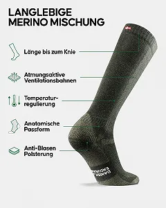 Высокие носки для хайкинга из мериносовой шерсти DANISH ENDURANCE, Длинные термоноски из шерсти, Зимние высокие носки, Носки для Октоберфеста, С смягчением и защитой от волдырей, Унисекс, для мужчин и женщин, 1 или 3 пары synthetic.ua - Фото 1