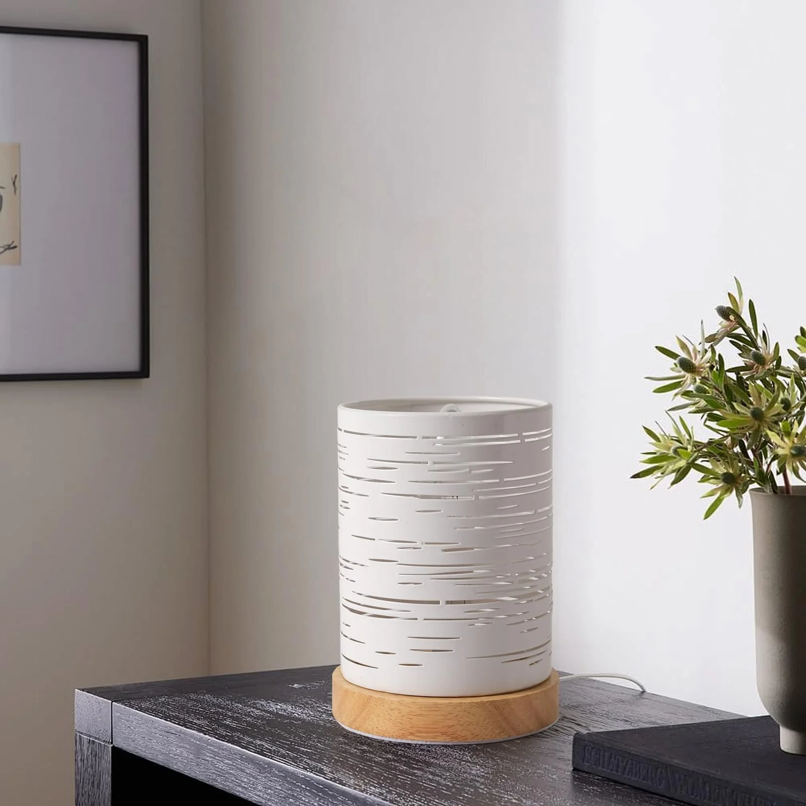 Настільна лампа OuXean металева сітчаста дерев'яна E14 40W White, фото №3