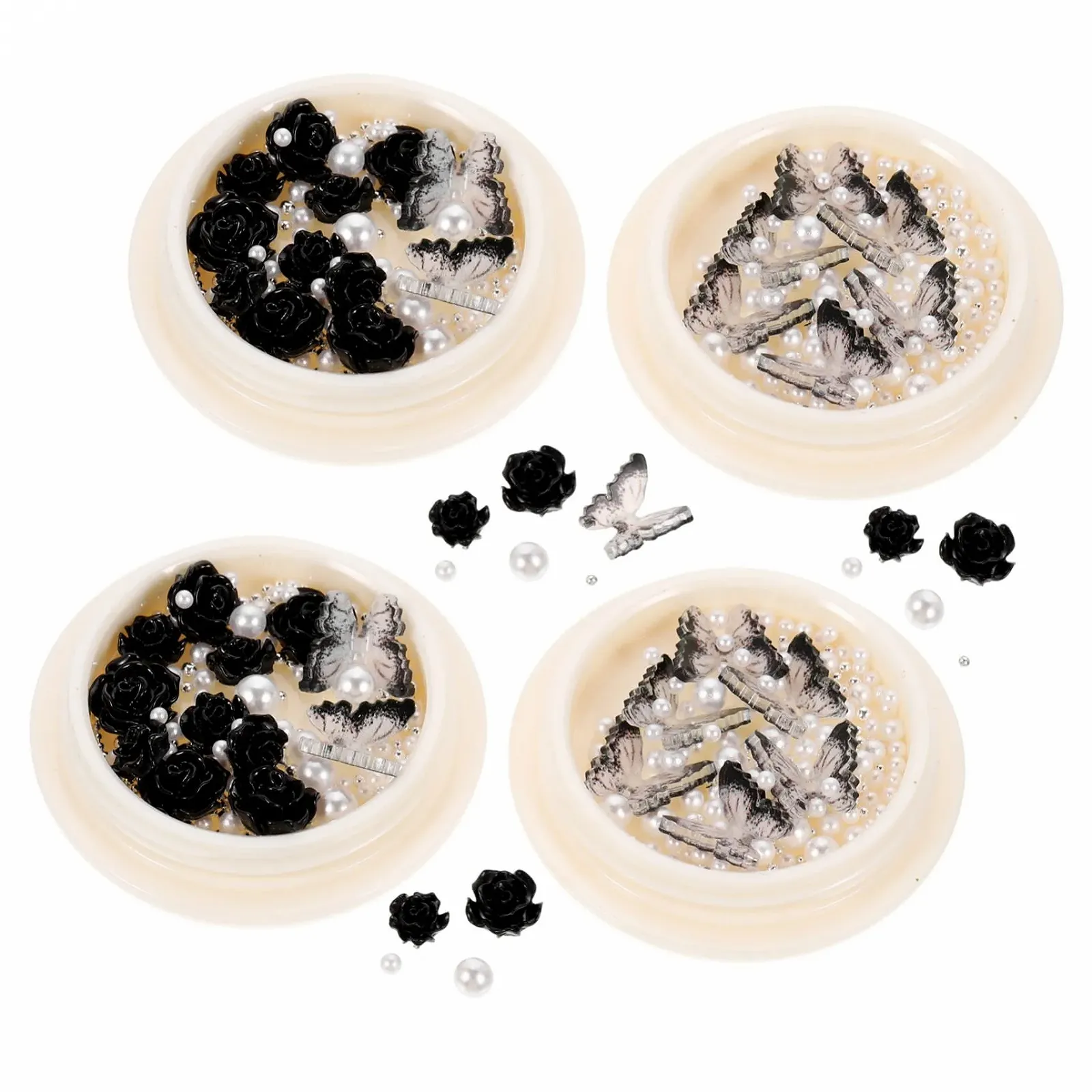 Стразы для ногтей FRCOLOR в коробках с черными шармами, стразами и жемчужинами для творческого дизайна ногтей для энтузиастов и проектов нейл-арта, фото №7