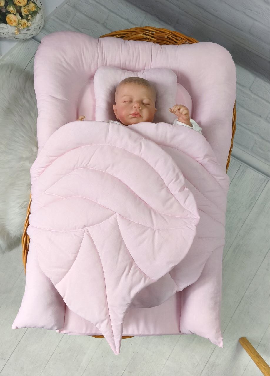 Кокон з крилами: люлька та ортопедична подушка, бавовна, рожевий, фото №1