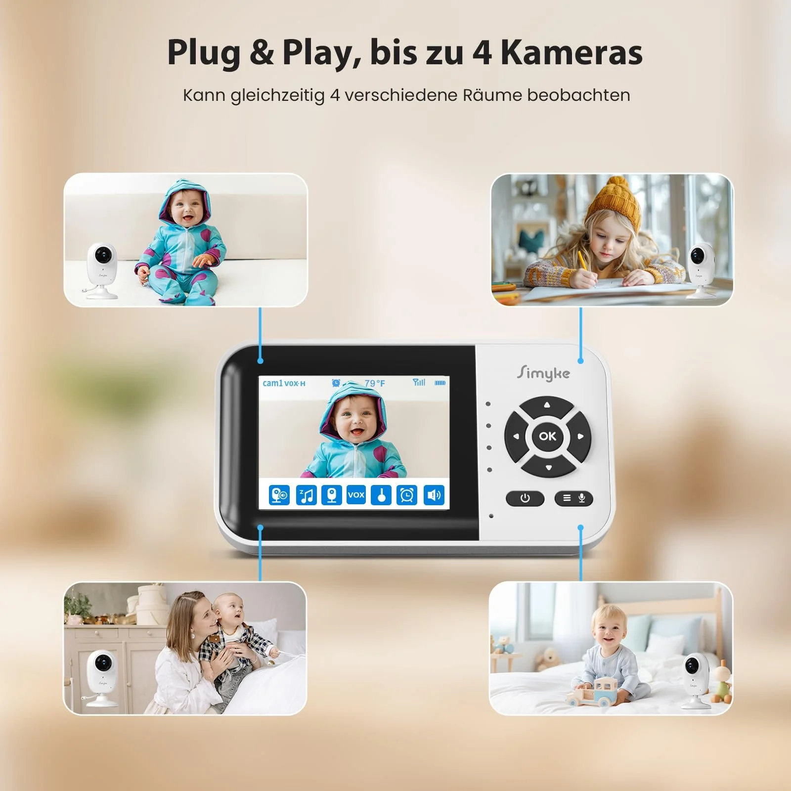 Смарт-відеоняня 2.8" Дисплей 1080P WiFi Нічне бачення Дальність 450 м, фото №6