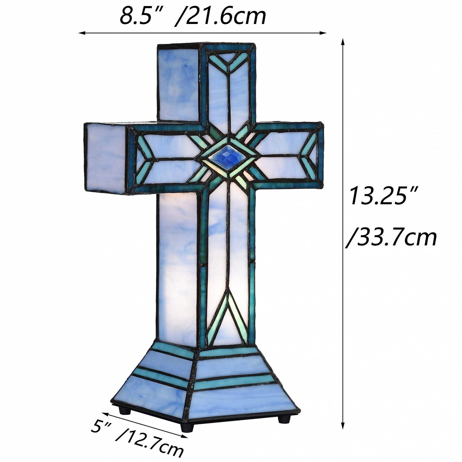 Настільна лампа-нічник Bieye L30815 Латинський хрест Tiffany Style Вітражне скло 8,5x13 дюймів Синя, фото №6