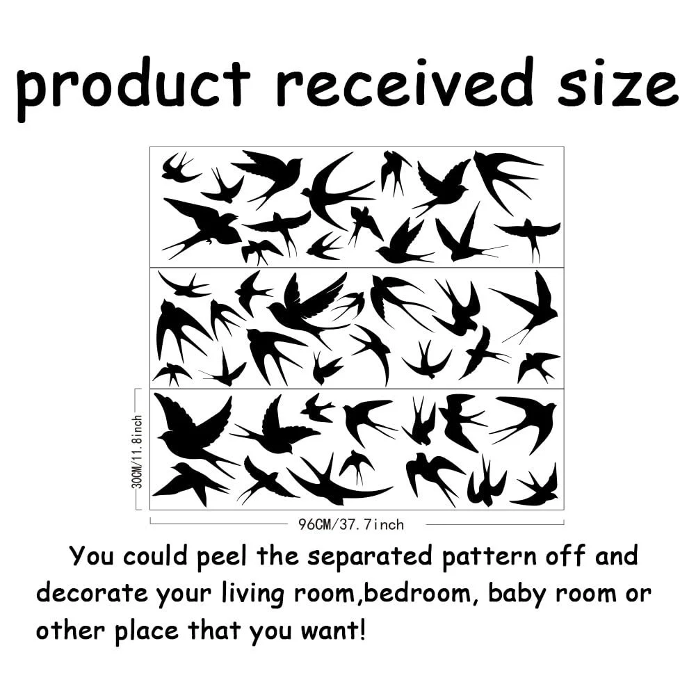 Наклейка на стіну SUPERDANT Ластівки що летять Вінілова Чорна 3 штуки, фото №2