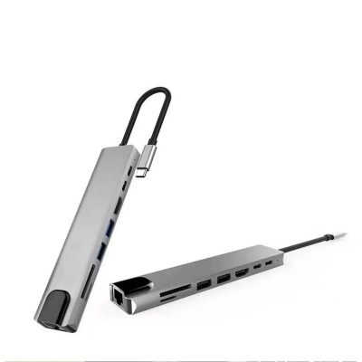 Концентратор XoKo Type-C to RJ45+HDMI+2xUSB 3.0+ TF SD reader PD Type (XK-AC550-SL), фото №1