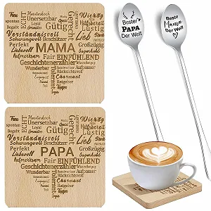 Ложка для кофе, набор из 2 деревянных подставок, лучшая мама и папа в мире - Фото 1