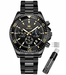 Часы OLEVS Мужские Бриллиант Бизнес Кварцевые Из нержавеющей стали Водонепроницаемые Люминесцентные Дата 2870-black - Фото 1