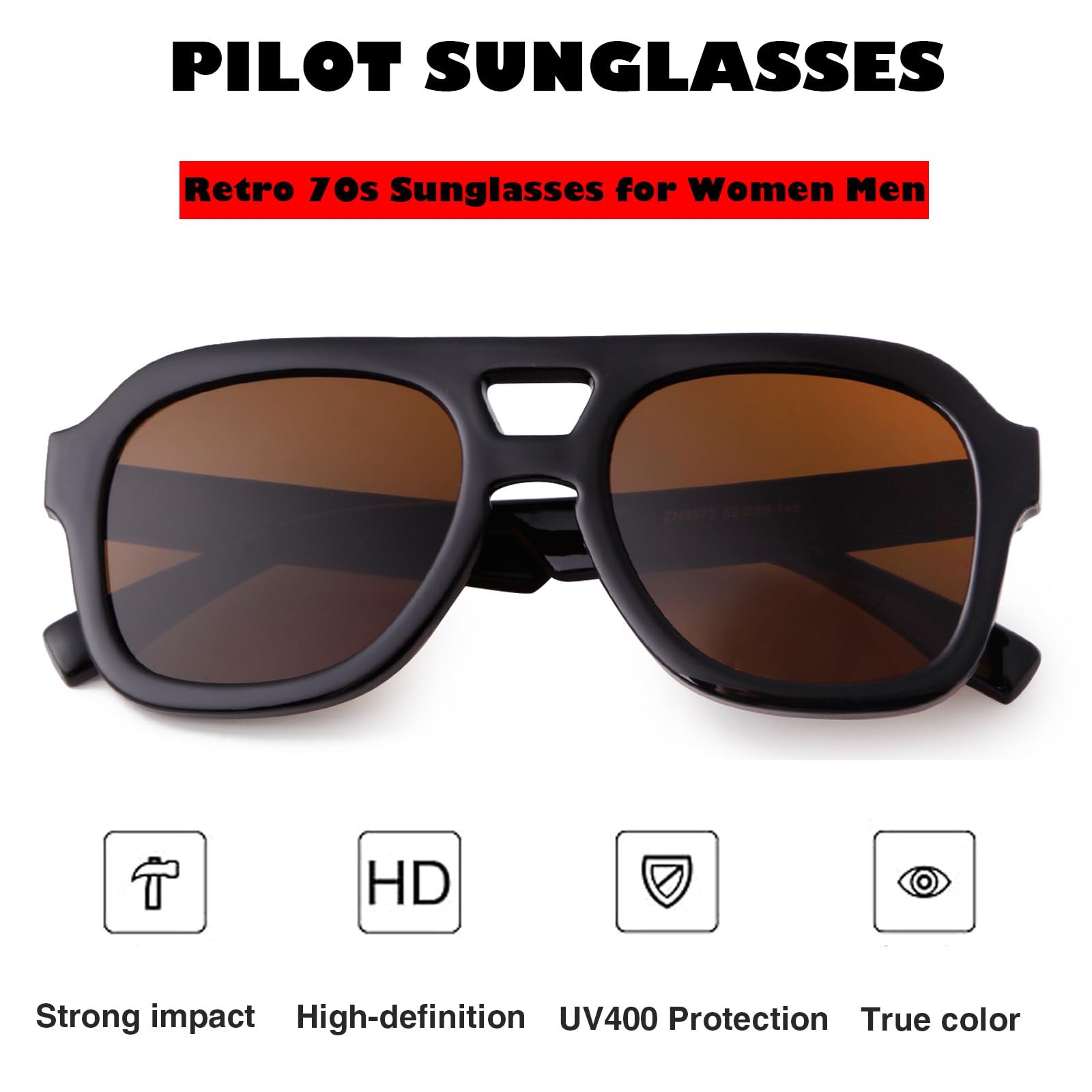 Сонцезахисні окуляри Laurinny Retro 70s для жінок і чоловіків, квадратні з пласким верхом, фото №4