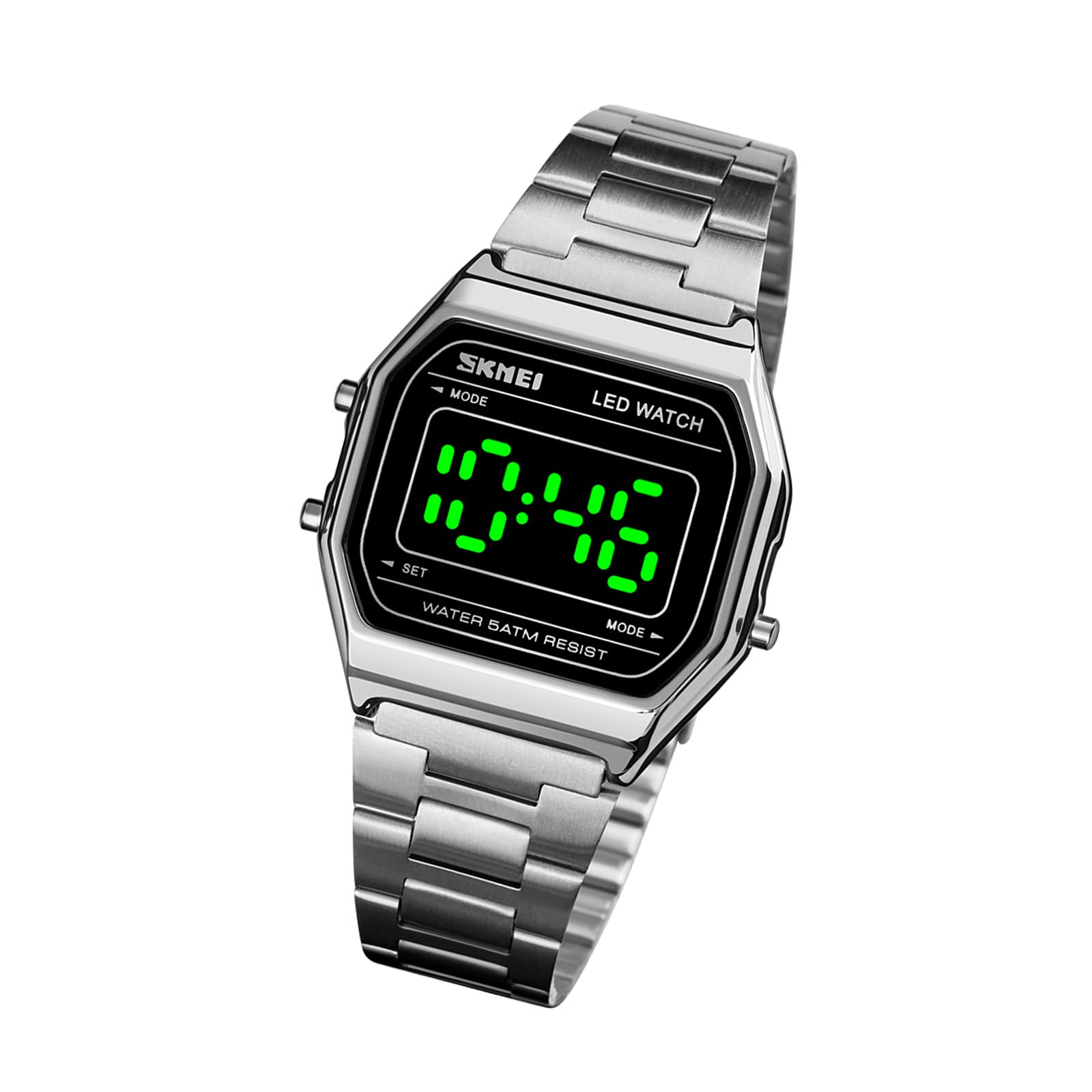 Годинник FAMKIT Digital Водонепроникний Нержавіюча сталь LED Підсвічування Стильний Срібний Браслет, фото №5