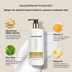 Лосьон для тела Neutriherbs Brightening, Интенсивный увлажняющий лосьон для тела для матовой, неровной сухой кожи, разглаживает и придает сияющий цвет лица, легкая текстура 400 мл synthetic.ua - Фото 1