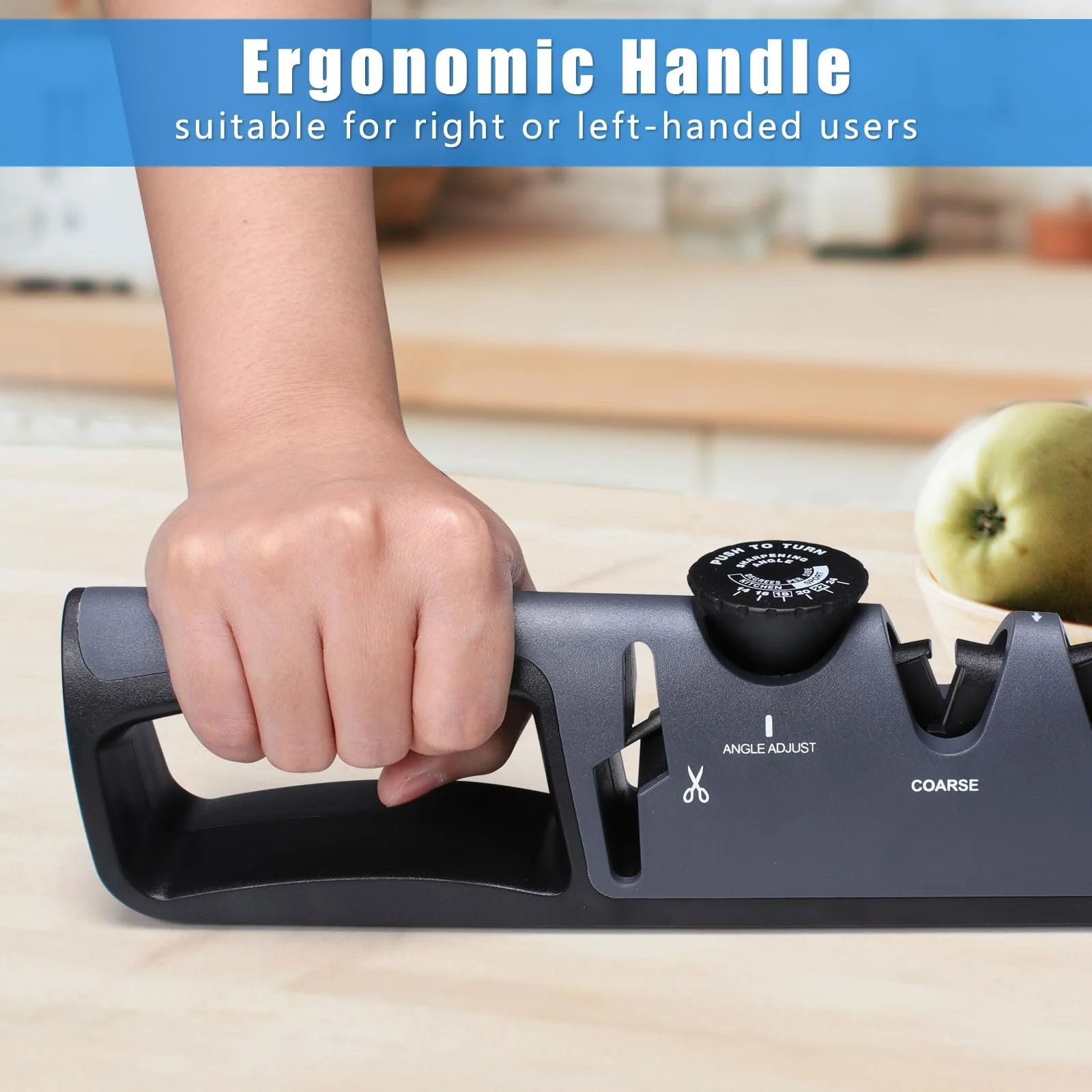 Точило для ножів Alyvisun Ручне Професійне 4-в-1 Ергономічна ручка Нековзна основа Чорне, фото №3