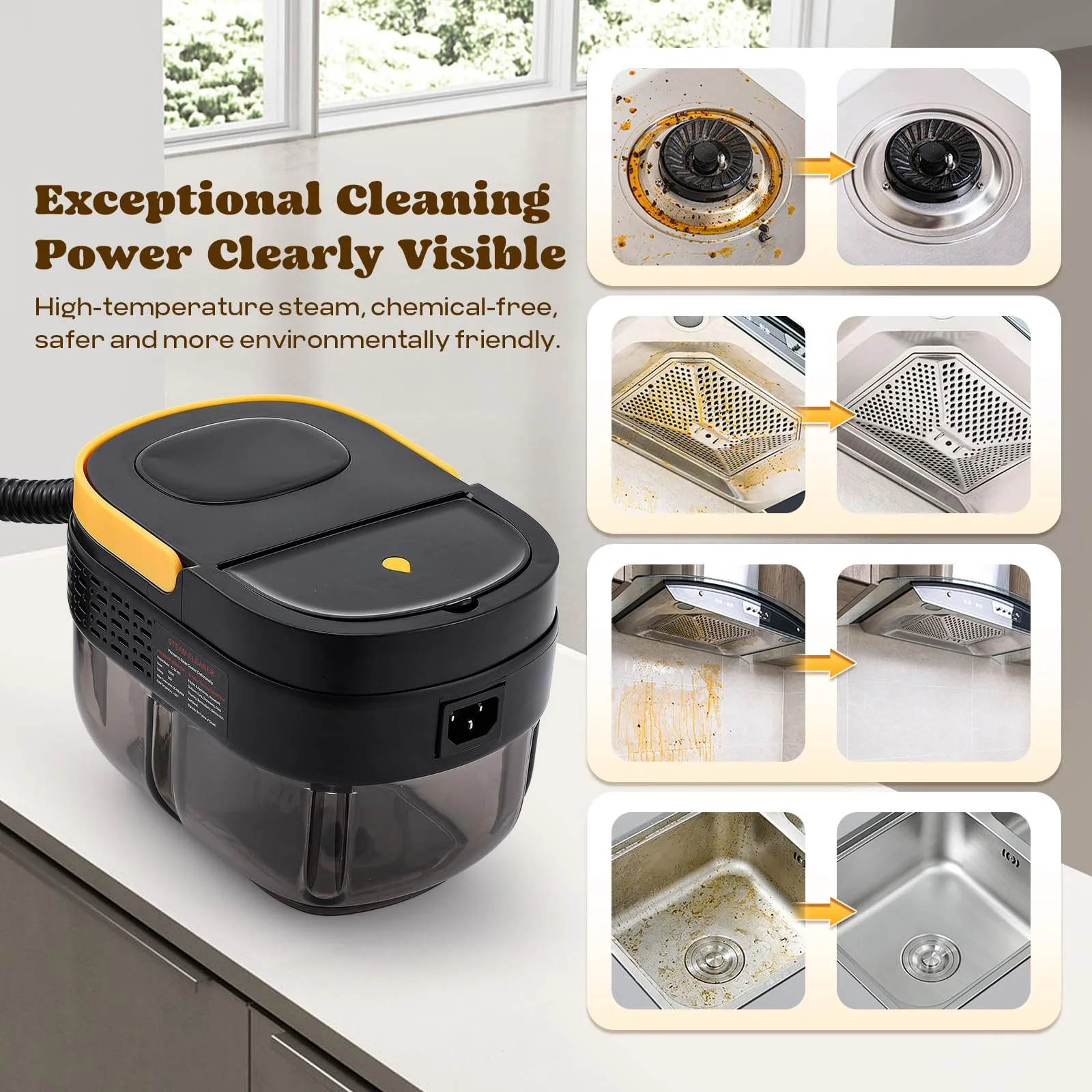 Пароочисник Moongiantgo 1500W 1600ml 3 bar Black, фото №7