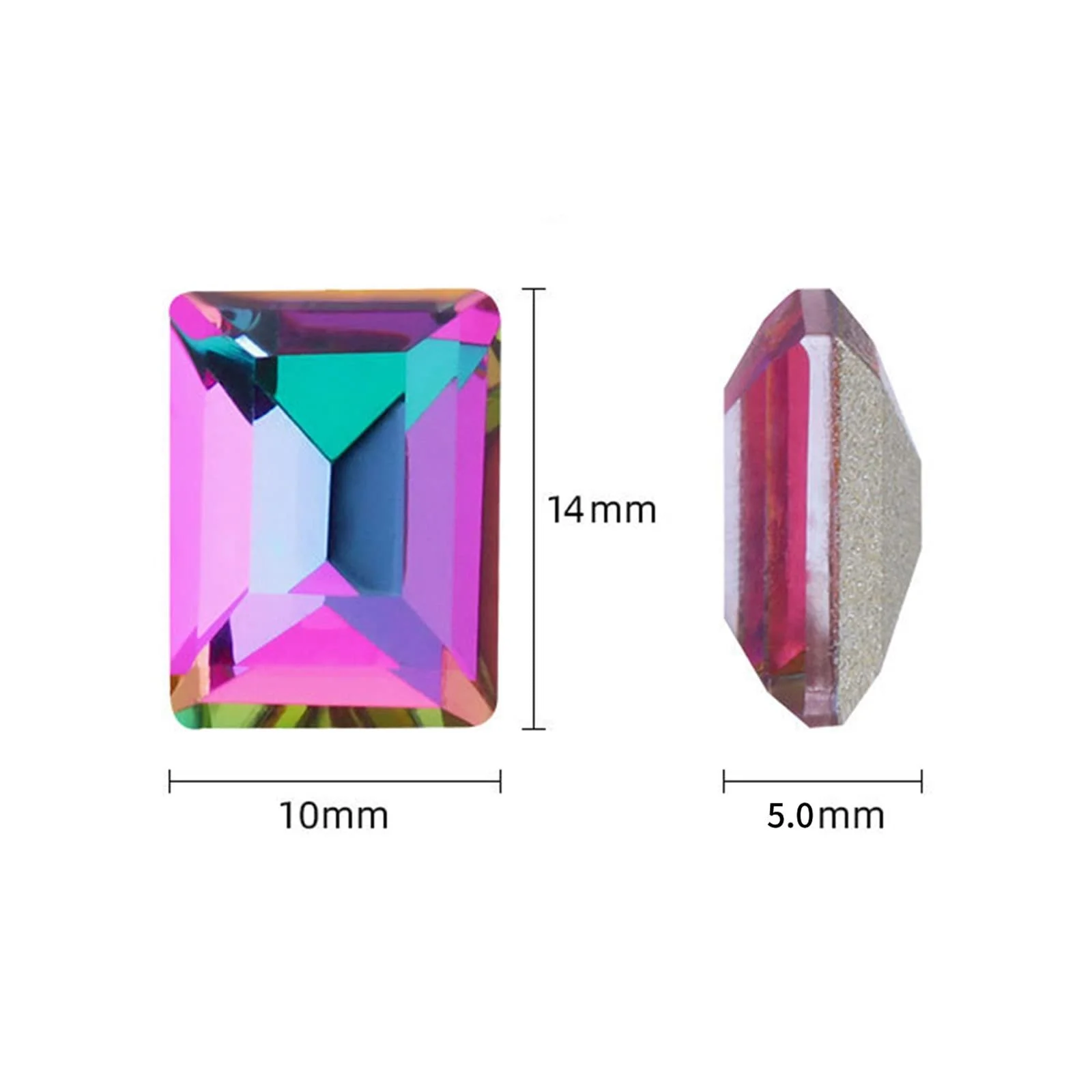 Аксесуари для нігтів Прямокутник Квадрат Блискучі Стрази 10x14мм Різні кольори 50 шт, фото №2